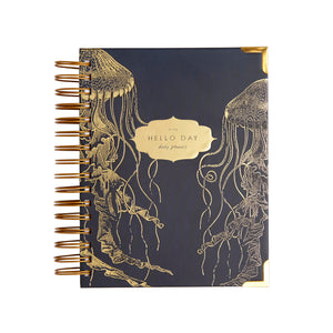 Luxury 2024 Shimmer spiral daily planner diary journal with gold foil on white background