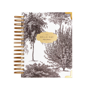 Luxury 2024 Floresta spiral daily planner diary journal with gold foil on white background