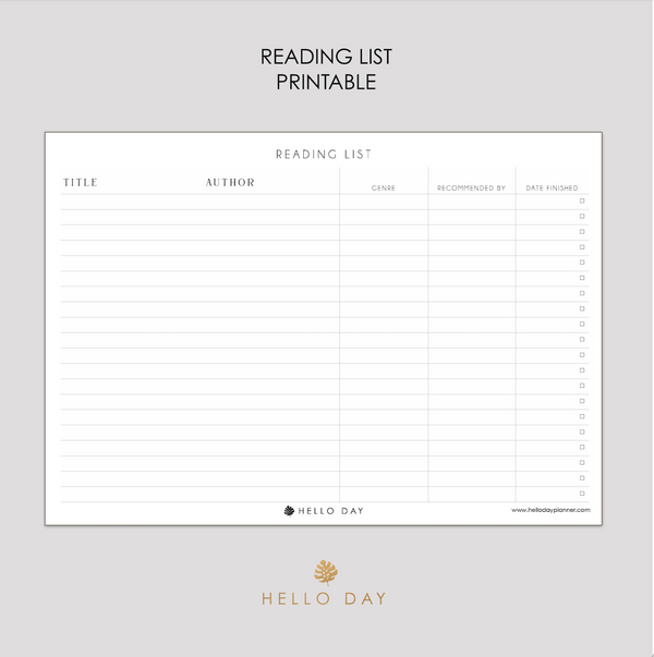 Reading List Printable Hello Day