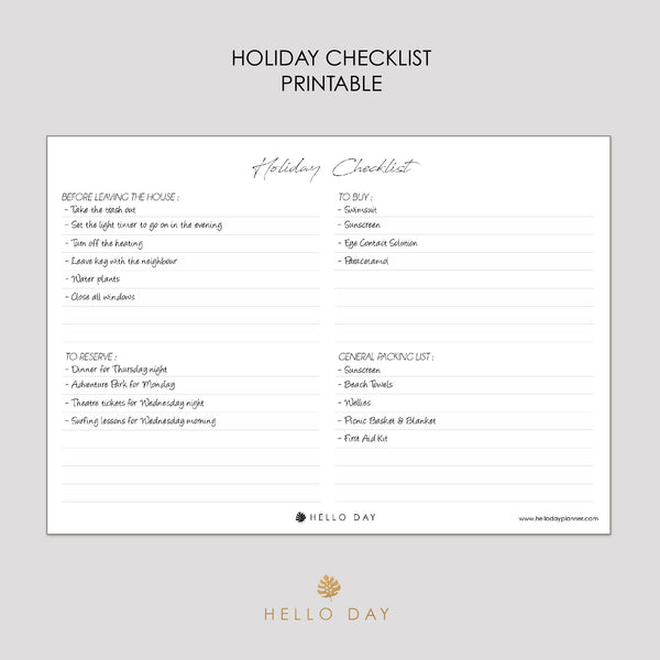 Holiday Checklist Printable
