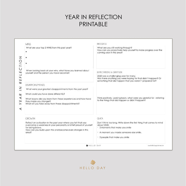 A Year in Reflection Printable