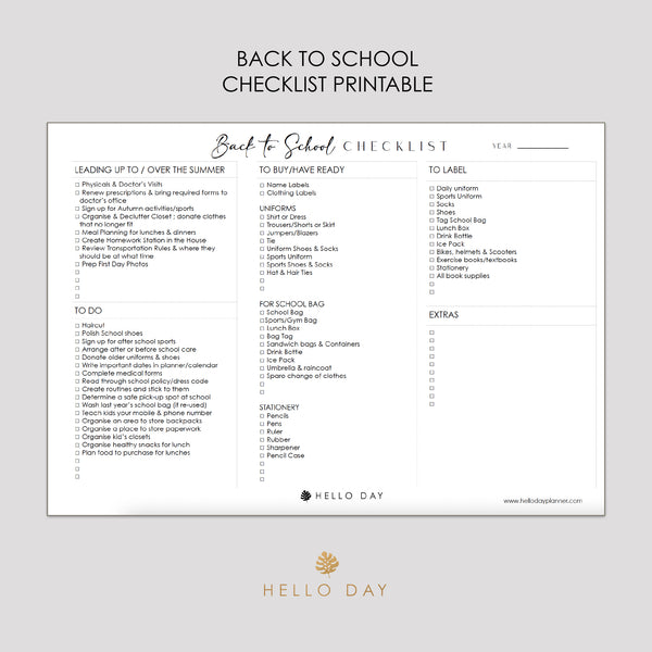 Back to School Checklist Printable