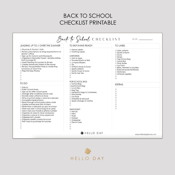 Back To School Checklist Printable Hello Day
