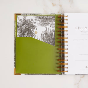 2024 spiral daily planner diary journal with mini notebook in olive green inside cover