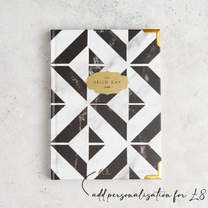 Hello Day weekly 2024 planner diary with tile design and gold foil logo personalised with initials