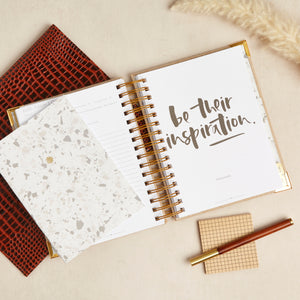 Inspirational quote in Hello Day 2024 spiral daily planner diary journal with pen