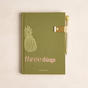 Hello Day Three Things Prompt Journal with pen clip for deep thinking and comtemplation