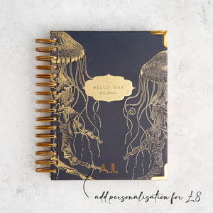 Personalised 2024 spiral daily planner diary journal with gold foil Hello Day