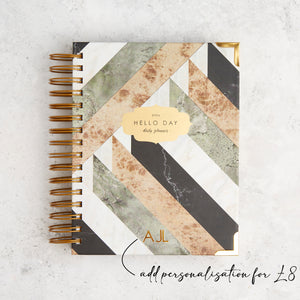 Personalised 2024 spiral daily planner diary journal with gold foil Hello Day