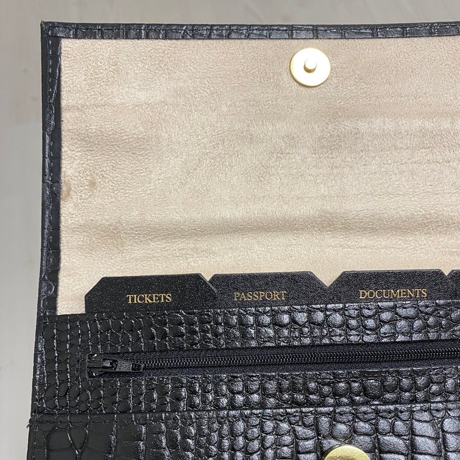 Black Croc Luxury Leather Travel Organiser - Sample Sale
