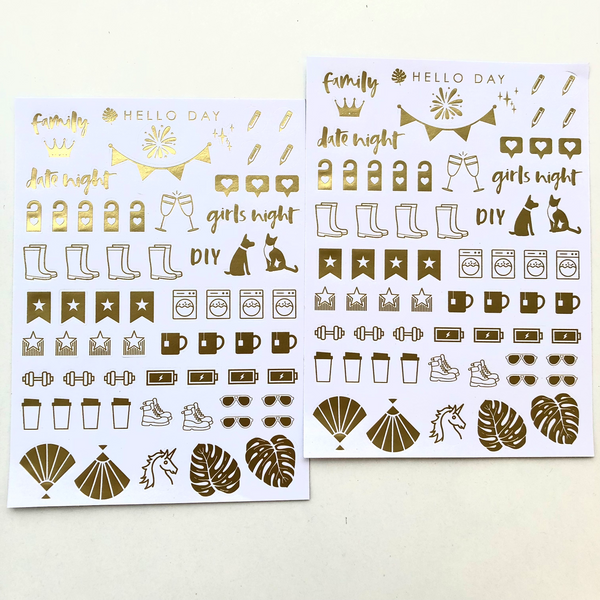 Gold Planner Stickers: Two Sheets