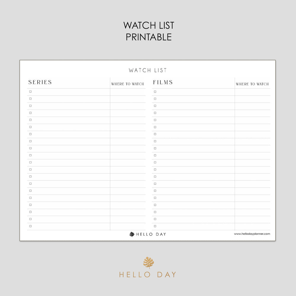 Watch List Printable - Hello Day