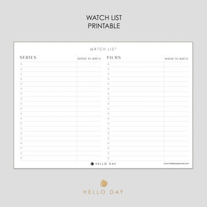 Watch List Printable