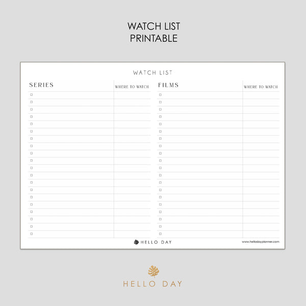 Watch List Printable