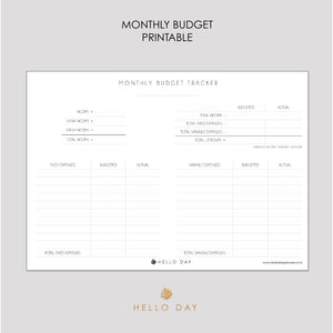 Monthly Budget Tracker Printable