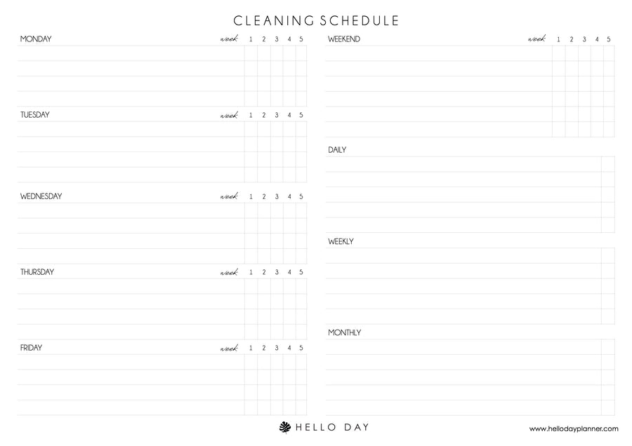 Cleaning Schedule Printable