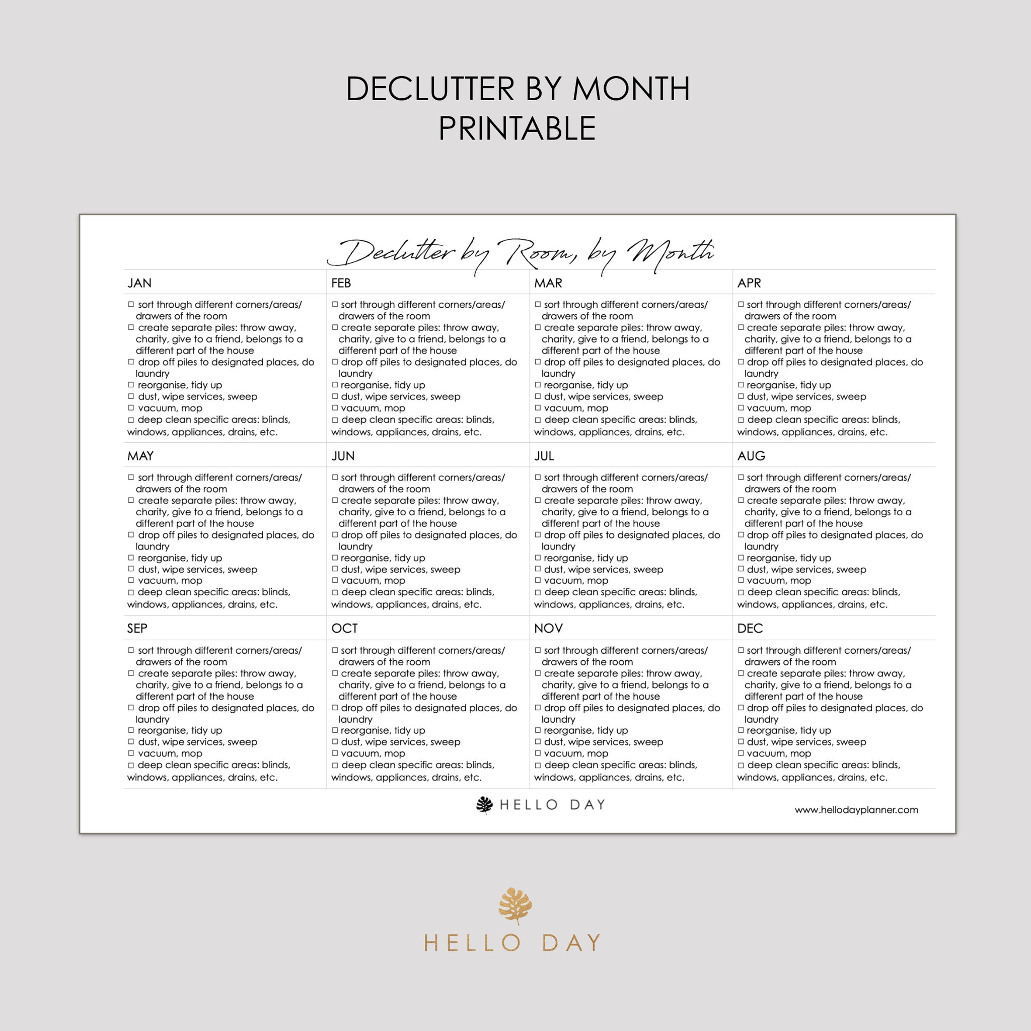 Monthly Declutter Printable Hello Day