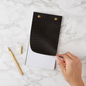 Leather Desk Notepad - Black Croc