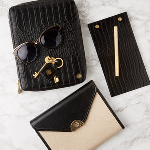 Leather Desk Notepad - Black Croc
