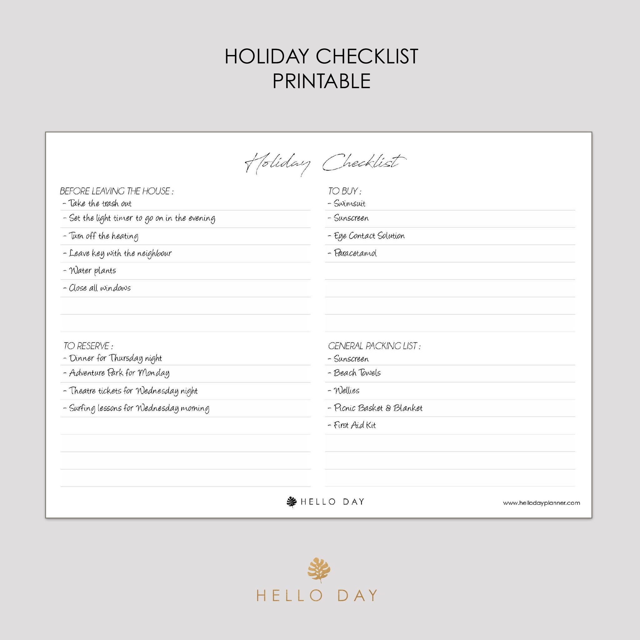 Holiday Checklist Printable Hello Day