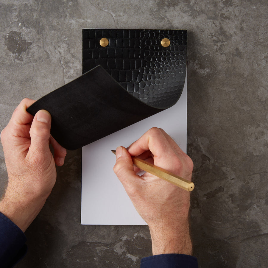 Debonaire Leather Desk Notepad - Black Croc