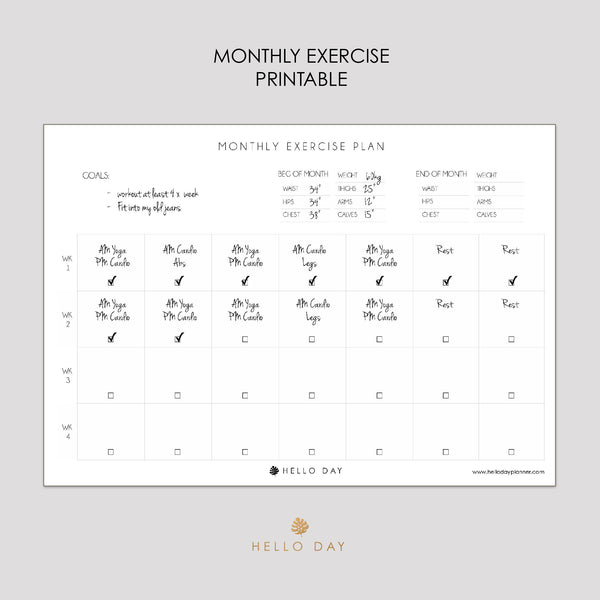 Monthly Exercise Printable