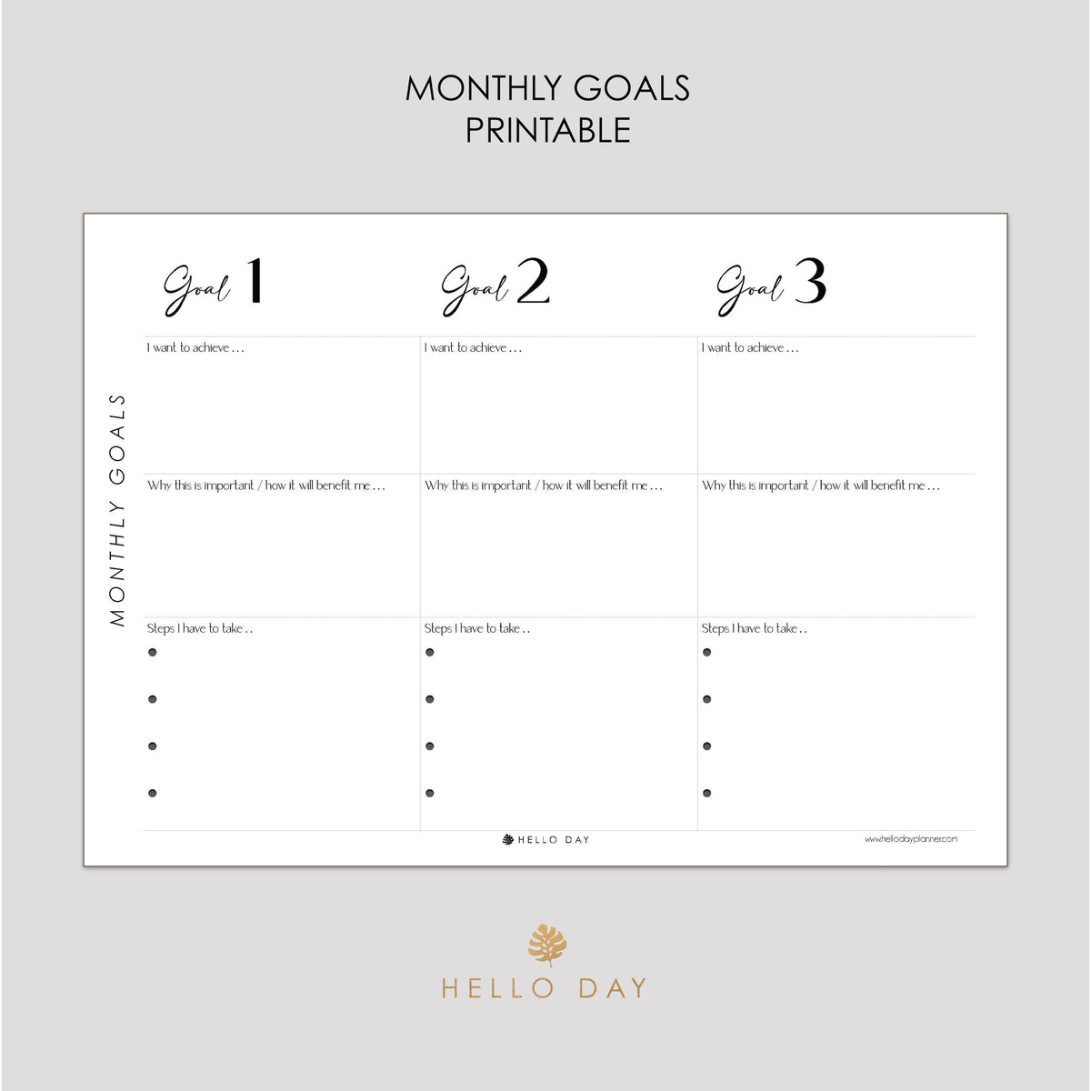 Monthly Goals Printable Hello Day