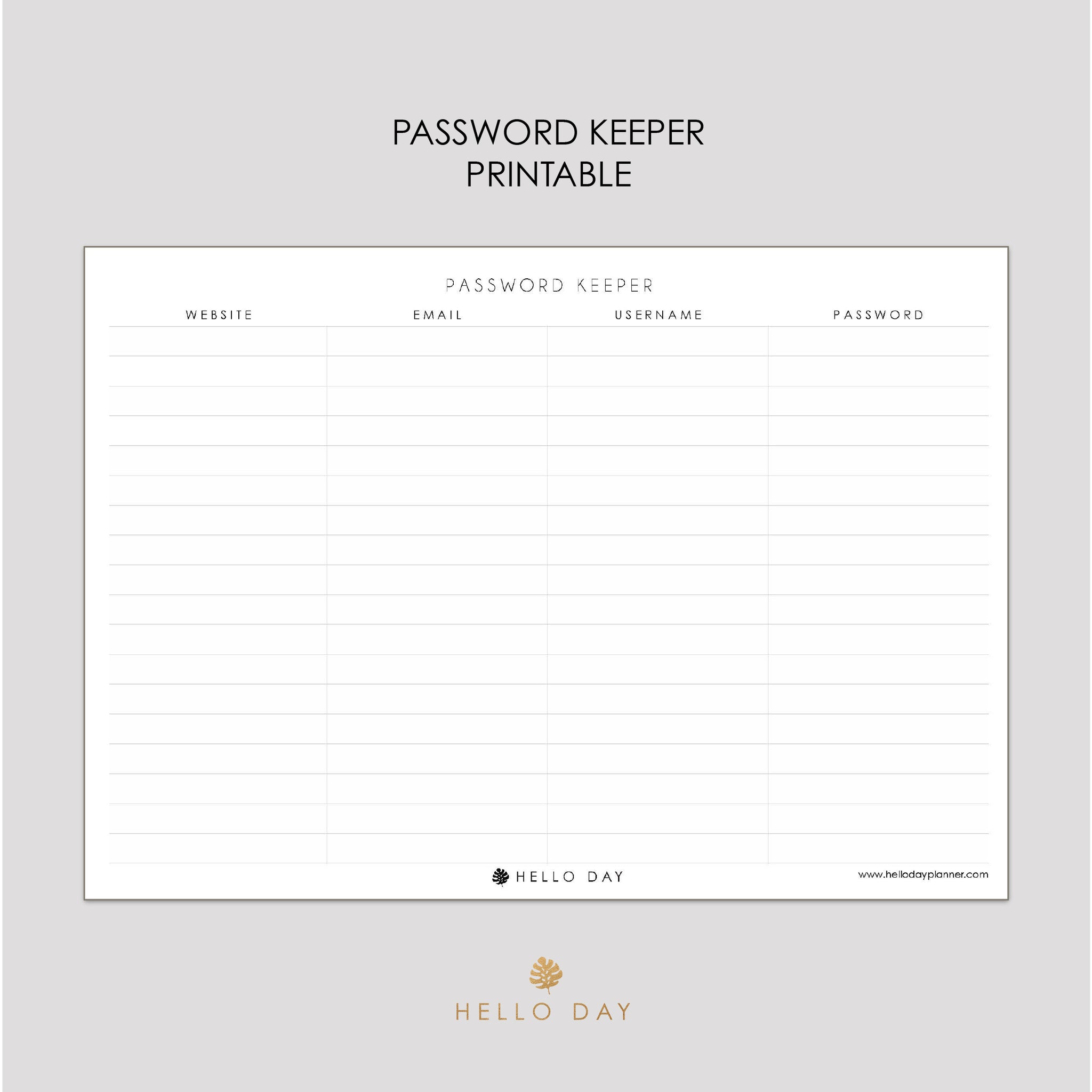 Password Keeper Printable Hello Day