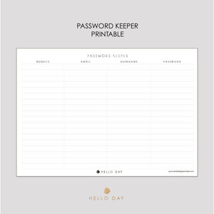 Password Keeper Printable