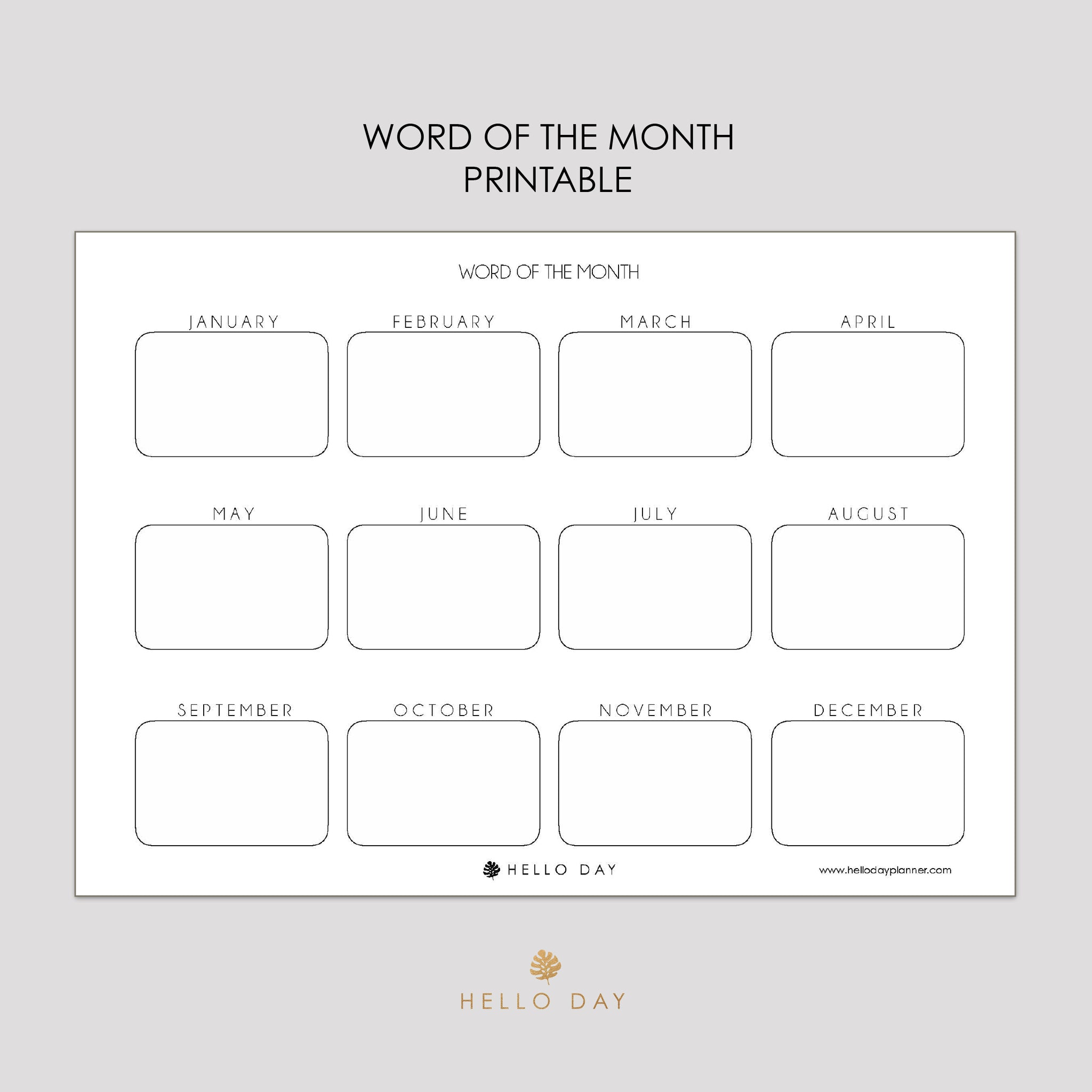 Month Word Example Month Word