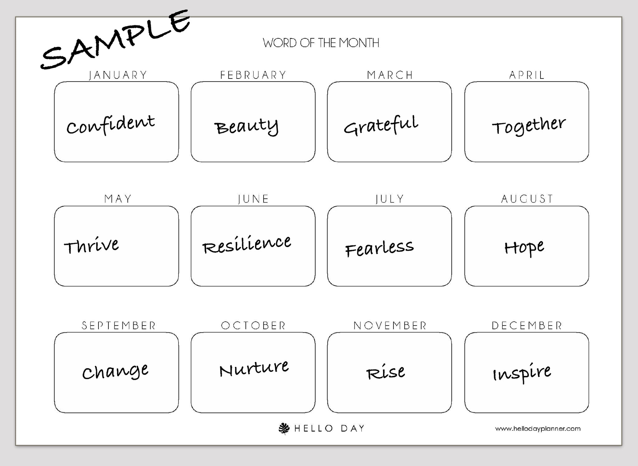 Word of the Month Printable Hello Day