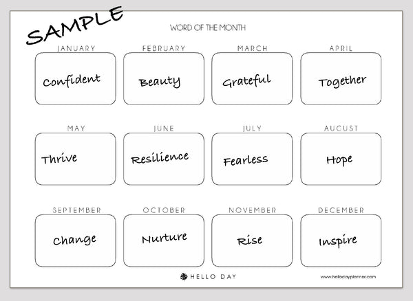 Month Word Example Month Word