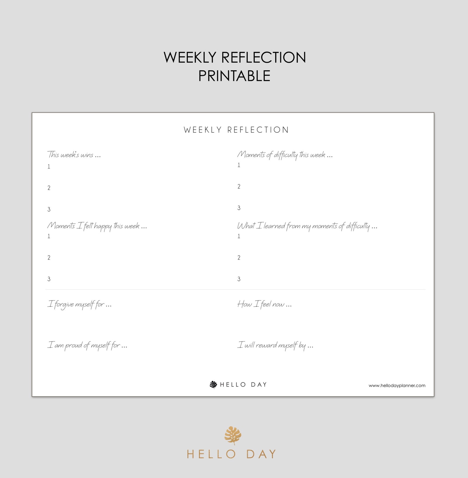 Weekly Reflection Printable - Hello Day