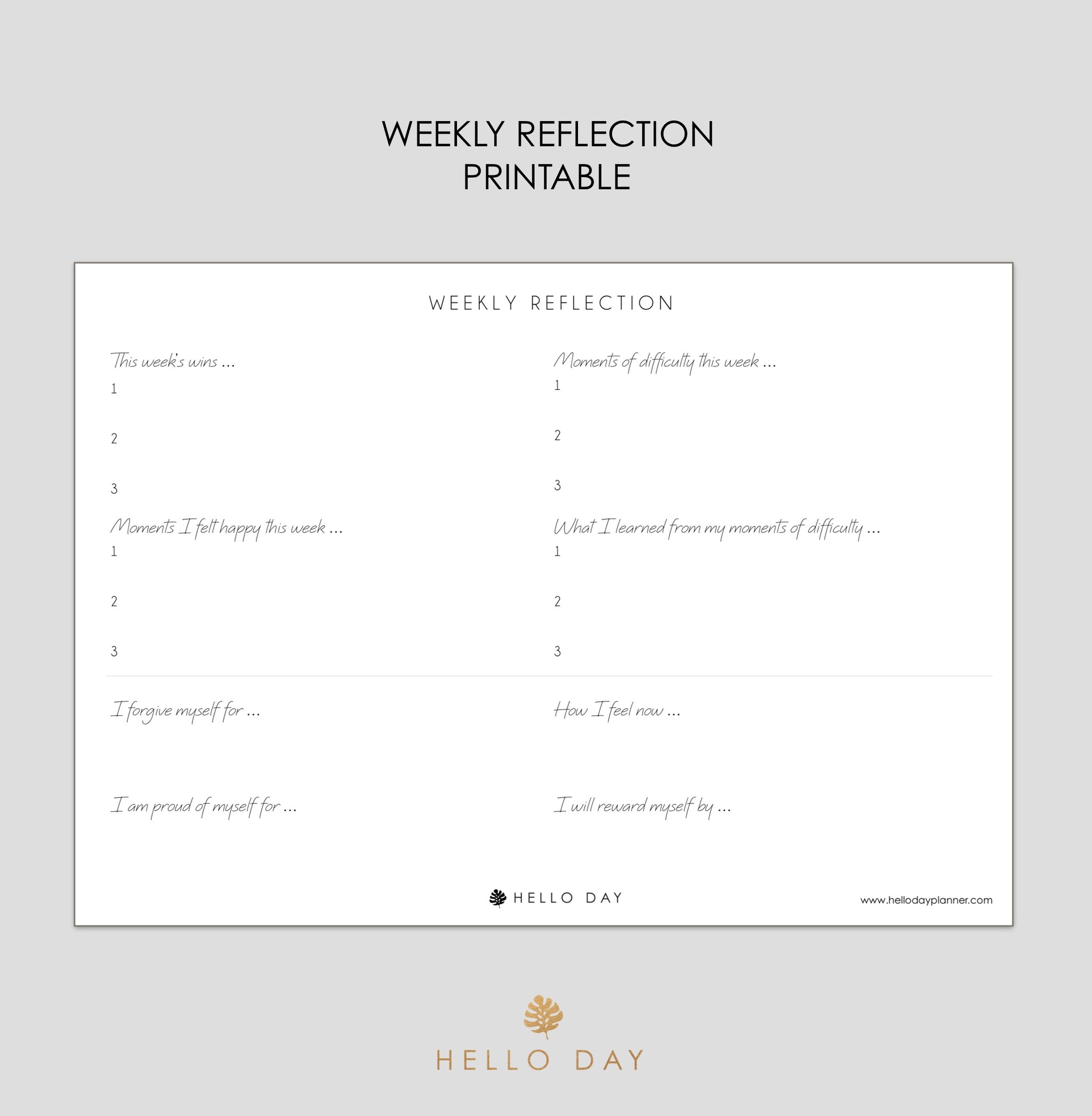 Weekly Reflection Printable - Hello Day